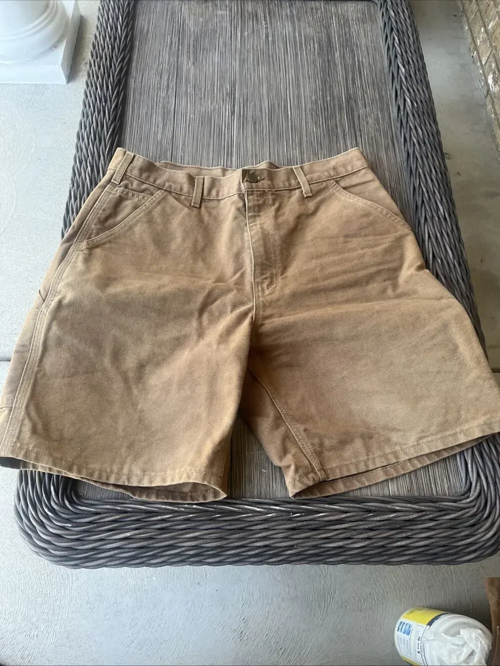 VTG Carhartt B25 Tan Canvas Carpenter Shorts Sz34 Faded Work Skater Grunge USA